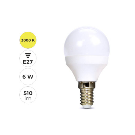LED žiarovka -guľa, 6 W, 3000 K, E27,