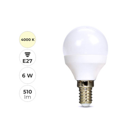 LED žiarovka -guľa, 6 W, 4000 K, E27
